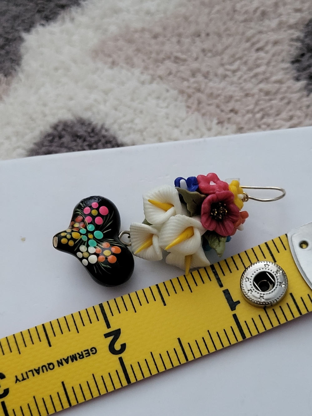 Mexican Handcrafted Polymer Clay Floral Heart Drop Earrings - Picture 5 of 6